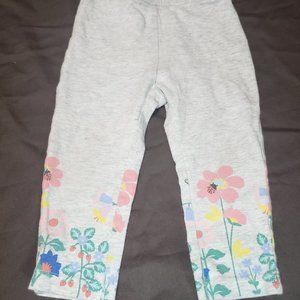 Leggings Old Navy Floral Design Lightweight Elastic Waist Grey Pink 12-18 Months